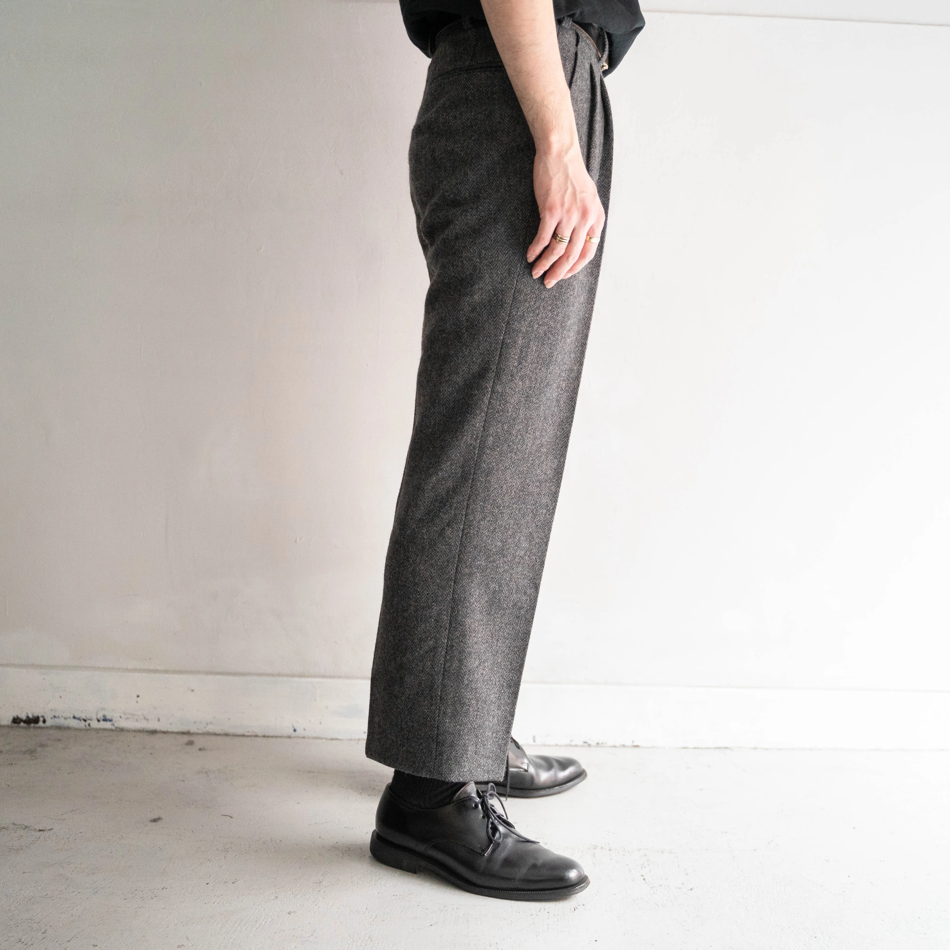 1980s japan vintage gray wool 2tuck slacks