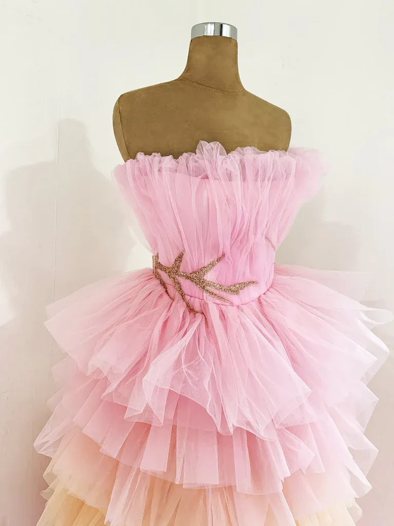 A-Line Strapless Layers Tulle Cute Cake Dress Formal Evening Gown,DP1542