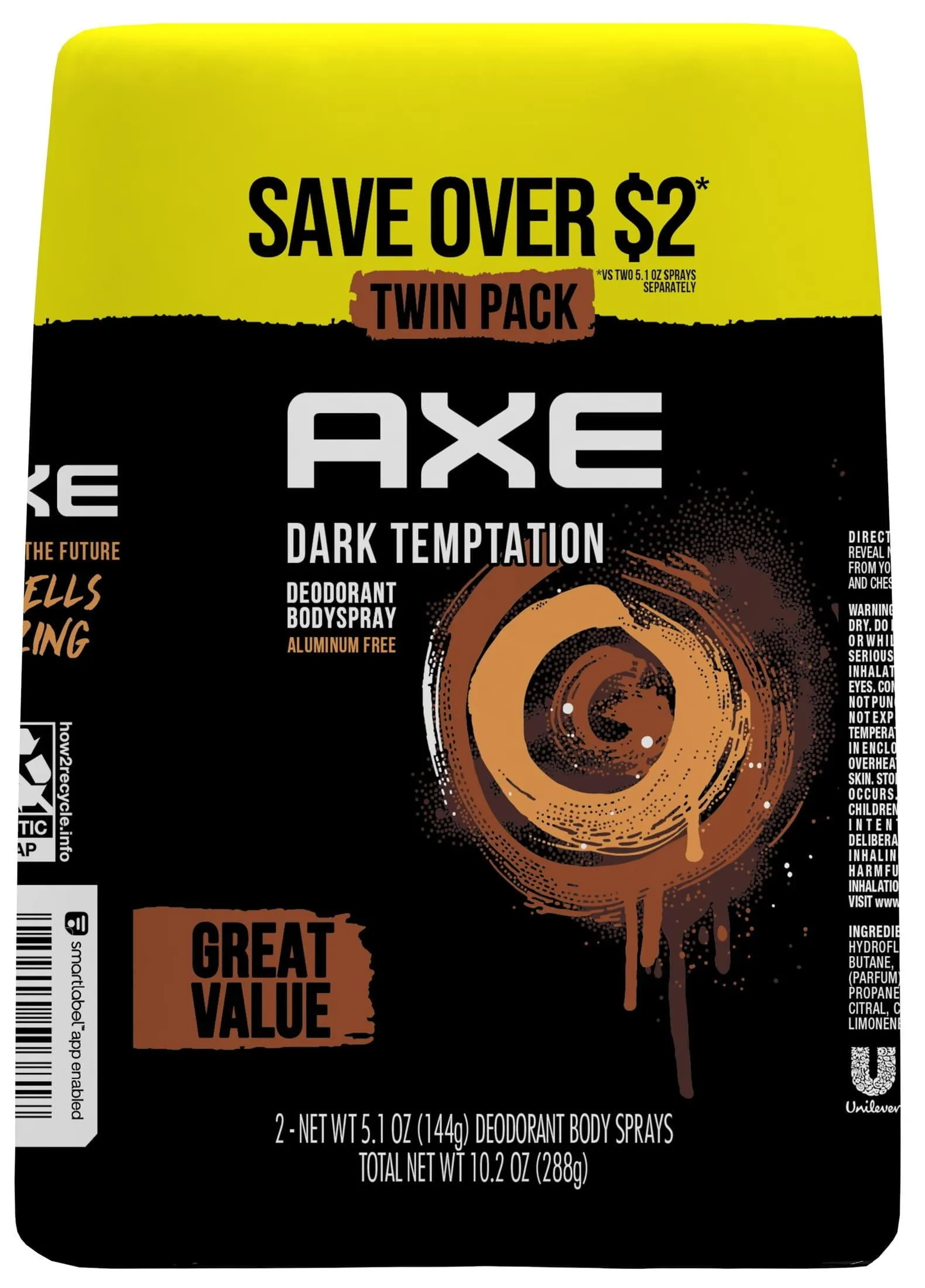 Axe Dark Temptation Dark Chocolate Body Spray Deodorant for Men, 5.1 oz