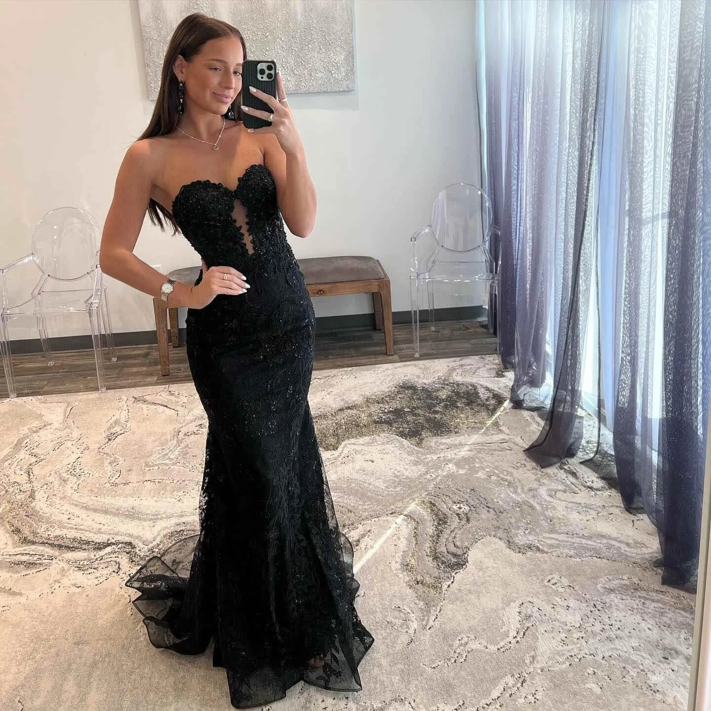 Black Sweetheart Keyhole Mermaid Prom Dress with Appliques,DP1254