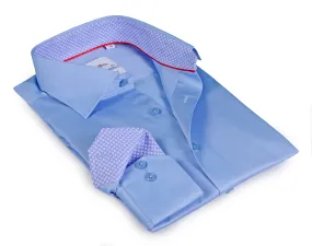 Blue Long Sleeve Shirt with contract trimming // Dual cuffs// contemporary fit