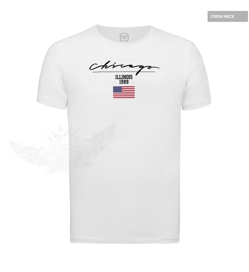 Casual Men's T-shirt Chicago US Flag Street Fashion Tee MD917CH