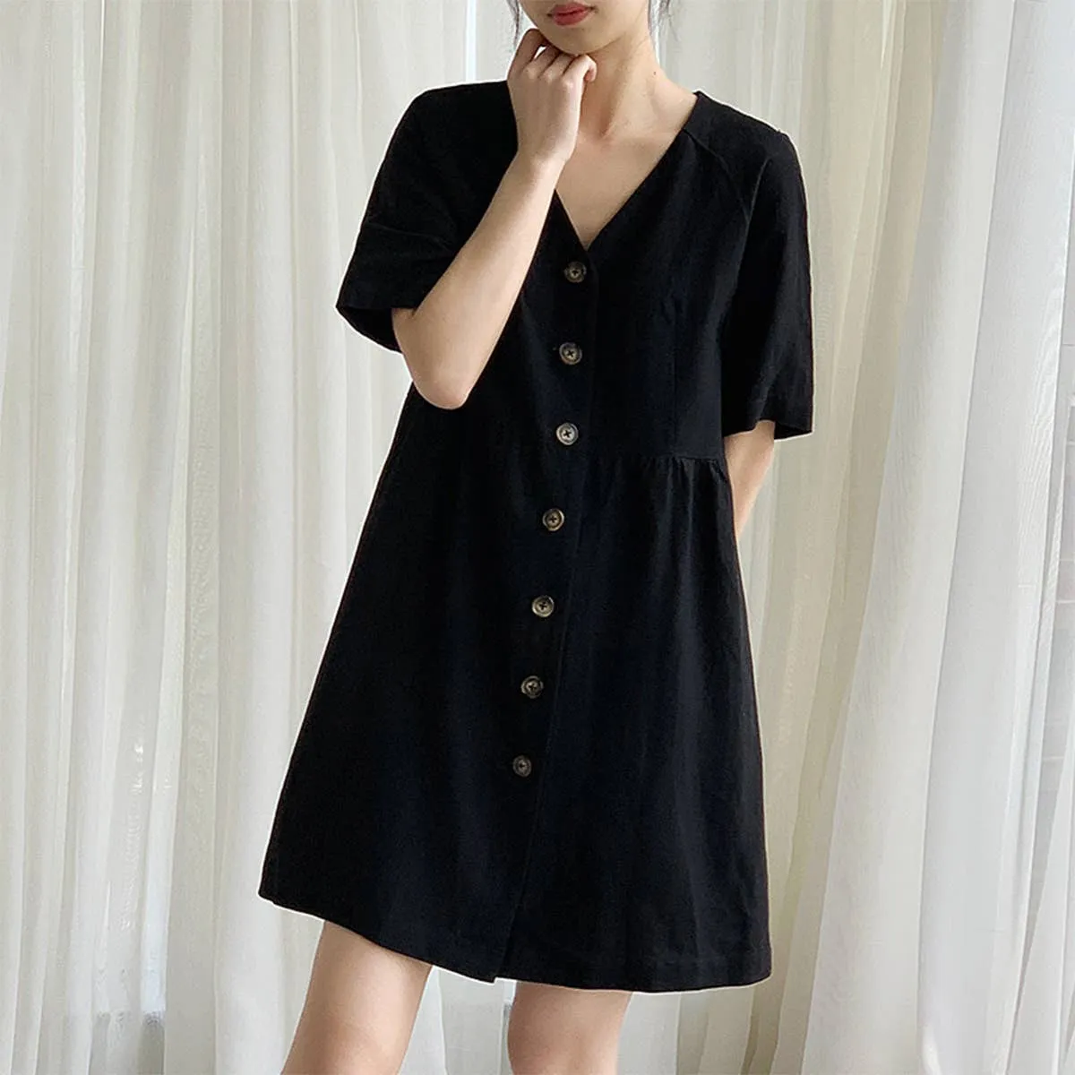 COTTON WAIST SLIMMING HEMP FRENCH DRESS_CWDSD4069