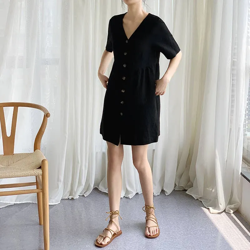 COTTON WAIST SLIMMING HEMP FRENCH DRESS_CWDSD4069