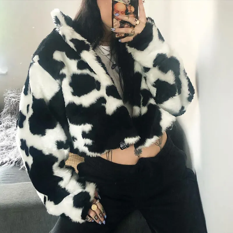 Cow pattern environmental protection wool imitation fur coat BY24903