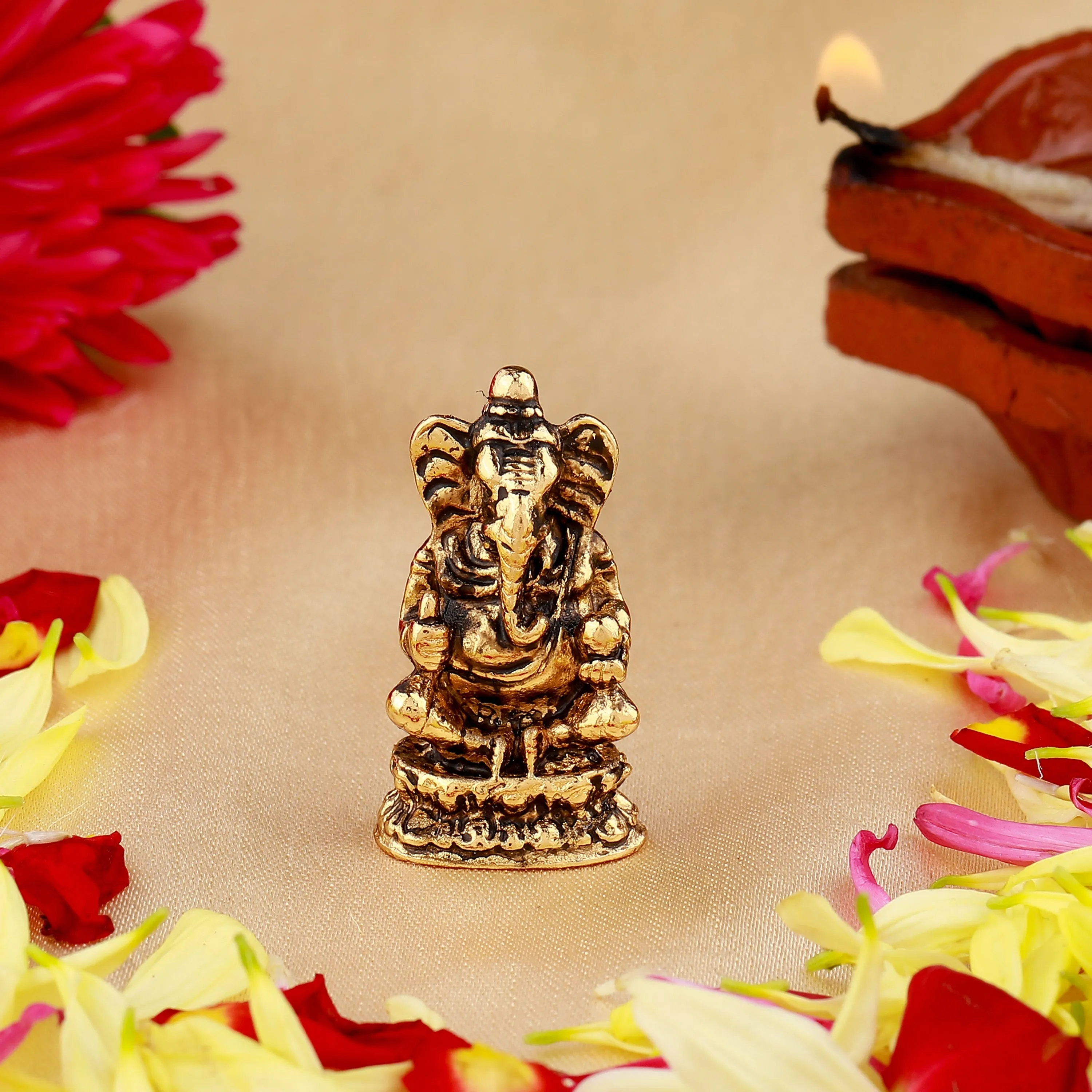 Estele Gold Plated Antique Spiritual Lord Ganesh Idol for Gifts & House Warming/Home/Office Decors.