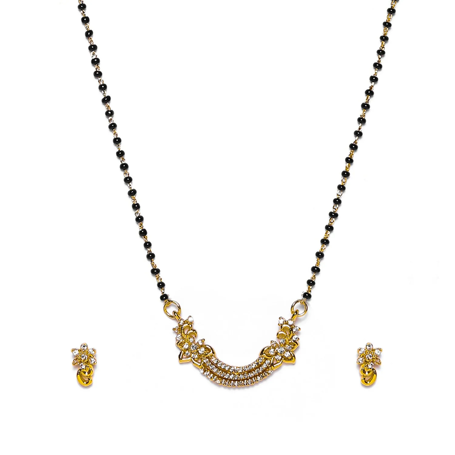 Estele Gold Plated CZ Floret Wave Shaped Mangalsutra Necklace Set for Women