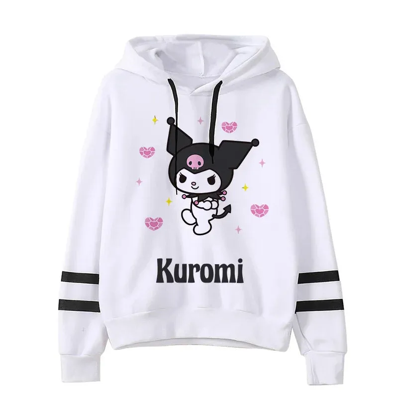 Funny Fashion Clothes Kuromi Hoodie Sanrio Kuromi Women Manga Sweatshirt  Harajuku Female Hoodies Hoody Sweatshirts