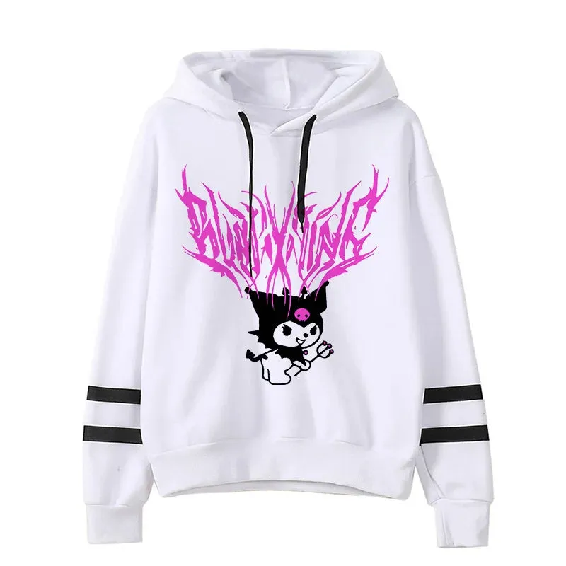 Funny Fashion Clothes Kuromi Hoodie Sanrio Kuromi Women Manga Sweatshirt  Harajuku Female Hoodies Hoody Sweatshirts