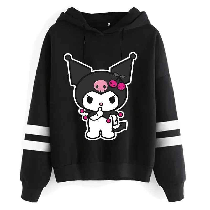 Funny Fashion Clothes Kuromi Hoodie Sanrio Kuromi Women Manga Sweatshirt  Harajuku Female Hoodies Hoody Sweatshirts