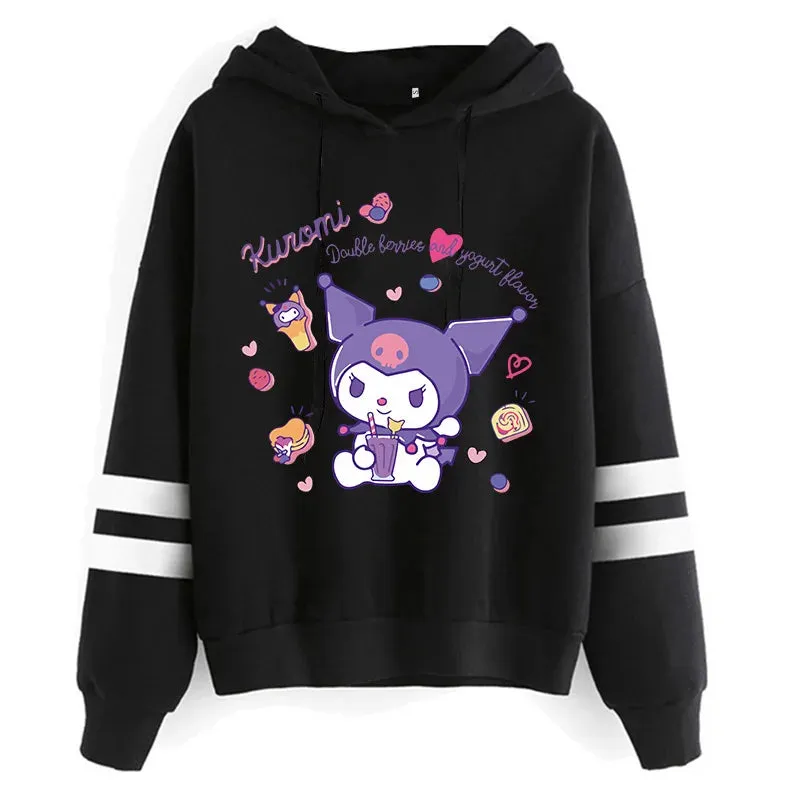 Funny Fashion Clothes Kuromi Hoodie Sanrio Kuromi Women Manga Sweatshirt  Harajuku Female Hoodies Hoody Sweatshirts