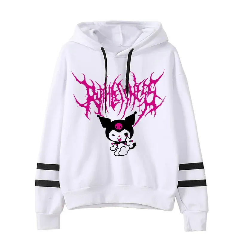 Funny Fashion Clothes Kuromi Hoodie Sanrio Kuromi Women Manga Sweatshirt  Harajuku Female Hoodies Hoody Sweatshirts