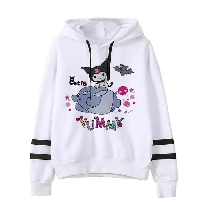 Funny Fashion Clothes Kuromi Hoodie Sanrio Kuromi Women Manga Sweatshirt  Harajuku Female Hoodies Hoody Sweatshirts