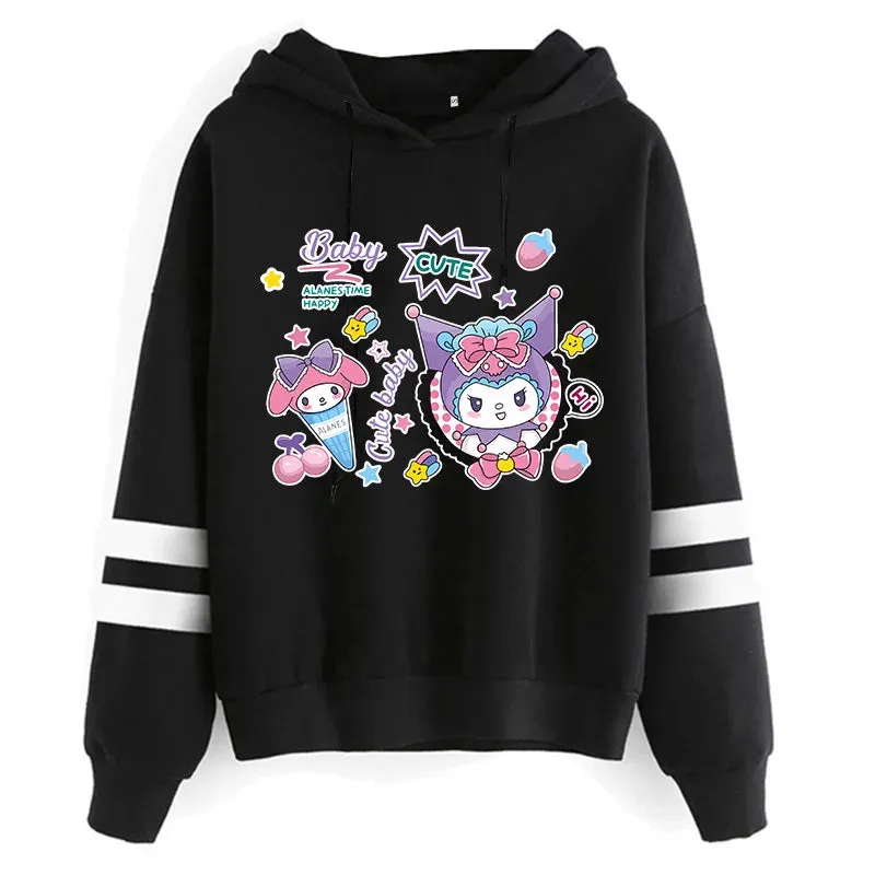 Funny Fashion Clothes Kuromi Hoodie Sanrio Kuromi Women Manga Sweatshirt  Harajuku Female Hoodies Hoody Sweatshirts