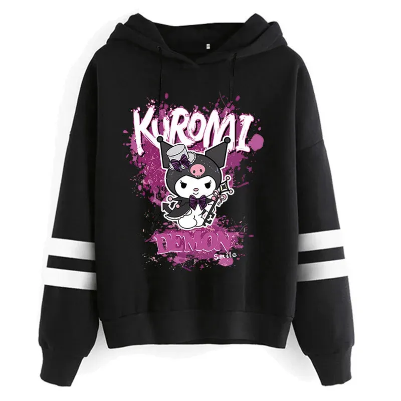 Funny Fashion Clothes Kuromi Hoodie Sanrio Kuromi Women Manga Sweatshirt  Harajuku Female Hoodies Hoody Sweatshirts