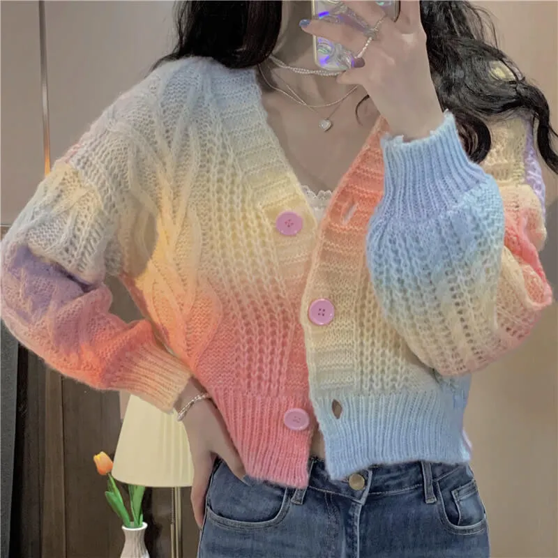 Gradient short knit cardigan by29005