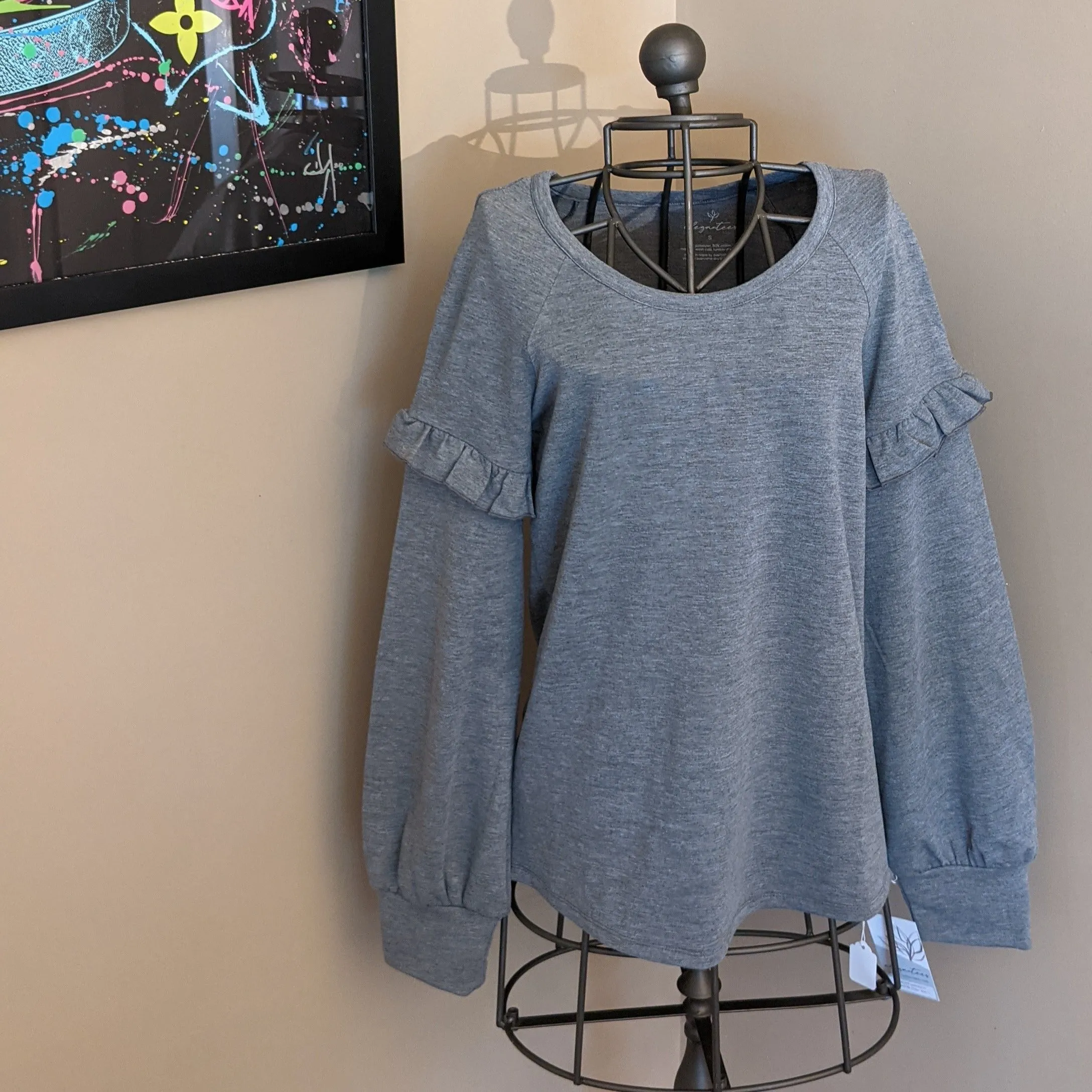 Heather Grey Long Sleeve Ruffle Sweatshirt