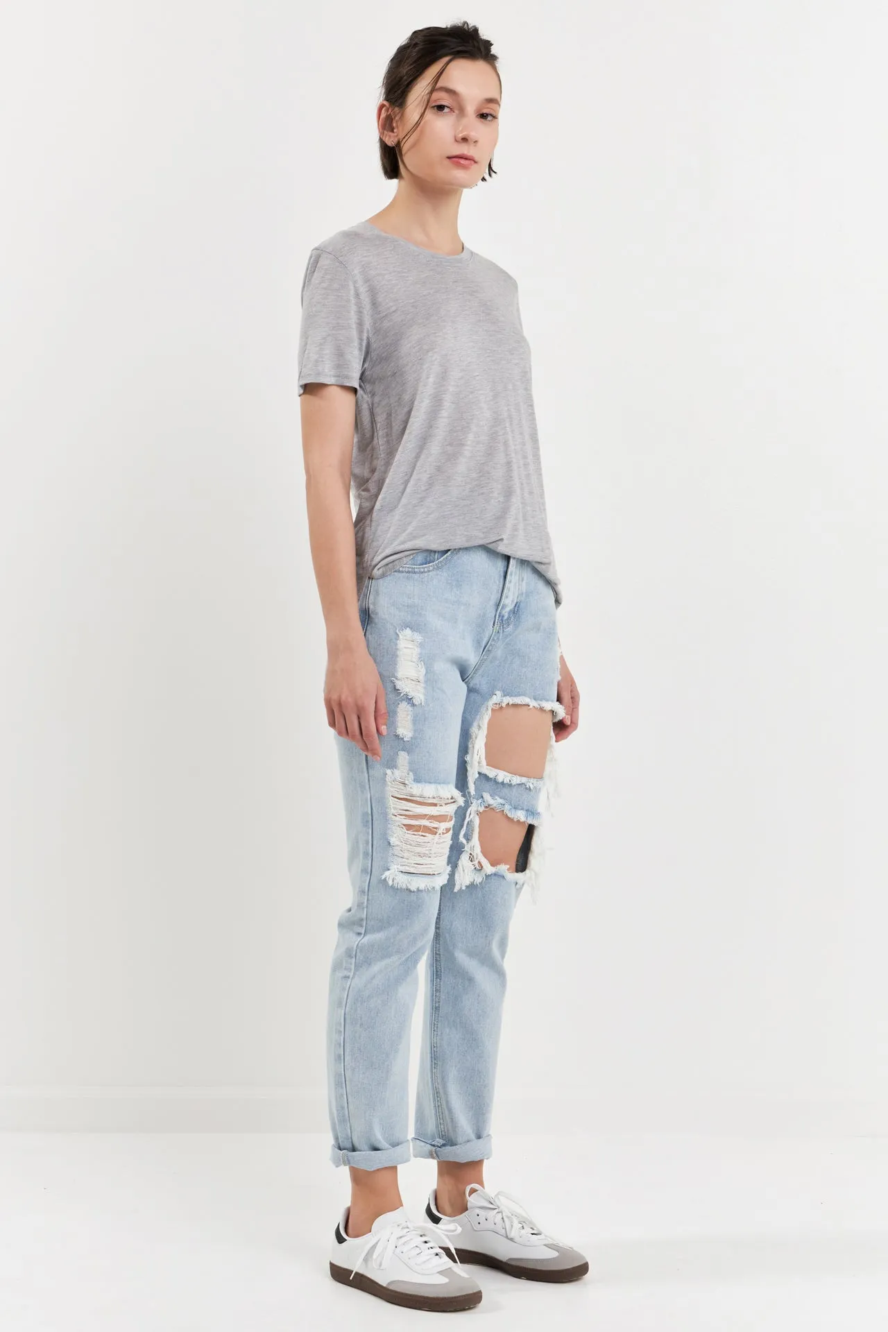 High-Waisted Ripped Straight Leg Jeans