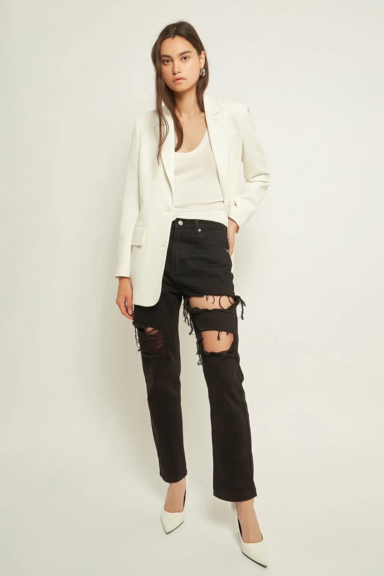 High-Waisted Ripped Straight Leg Jeans