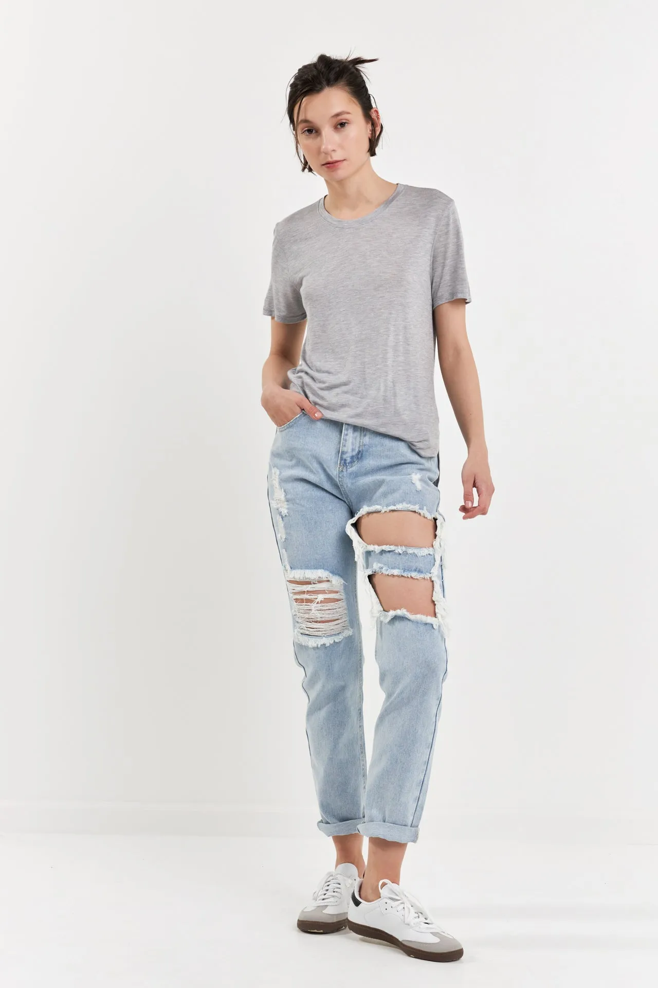 High-Waisted Ripped Straight Leg Jeans