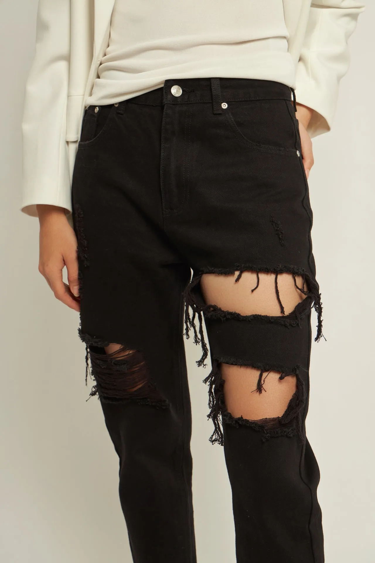 High-Waisted Ripped Straight Leg Jeans