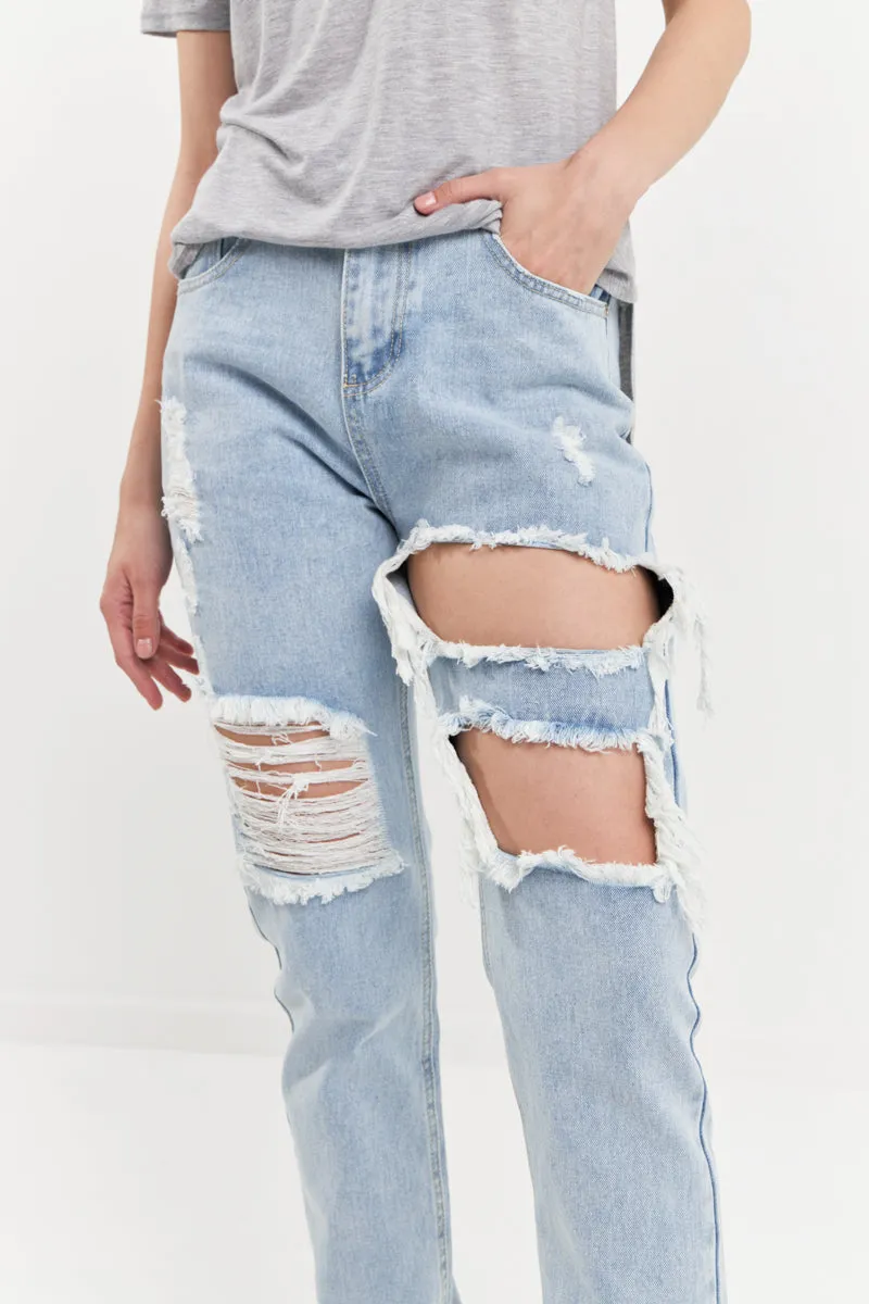 High-Waisted Ripped Straight Leg Jeans