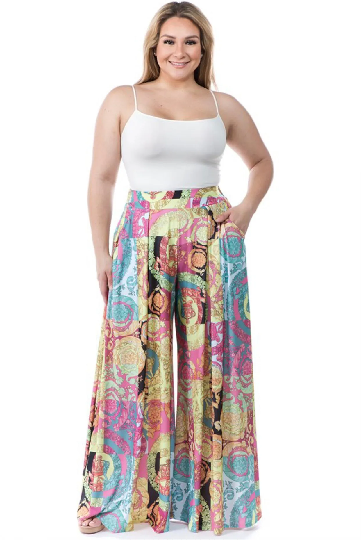 HP-Pink paisley palazzo pants-XL