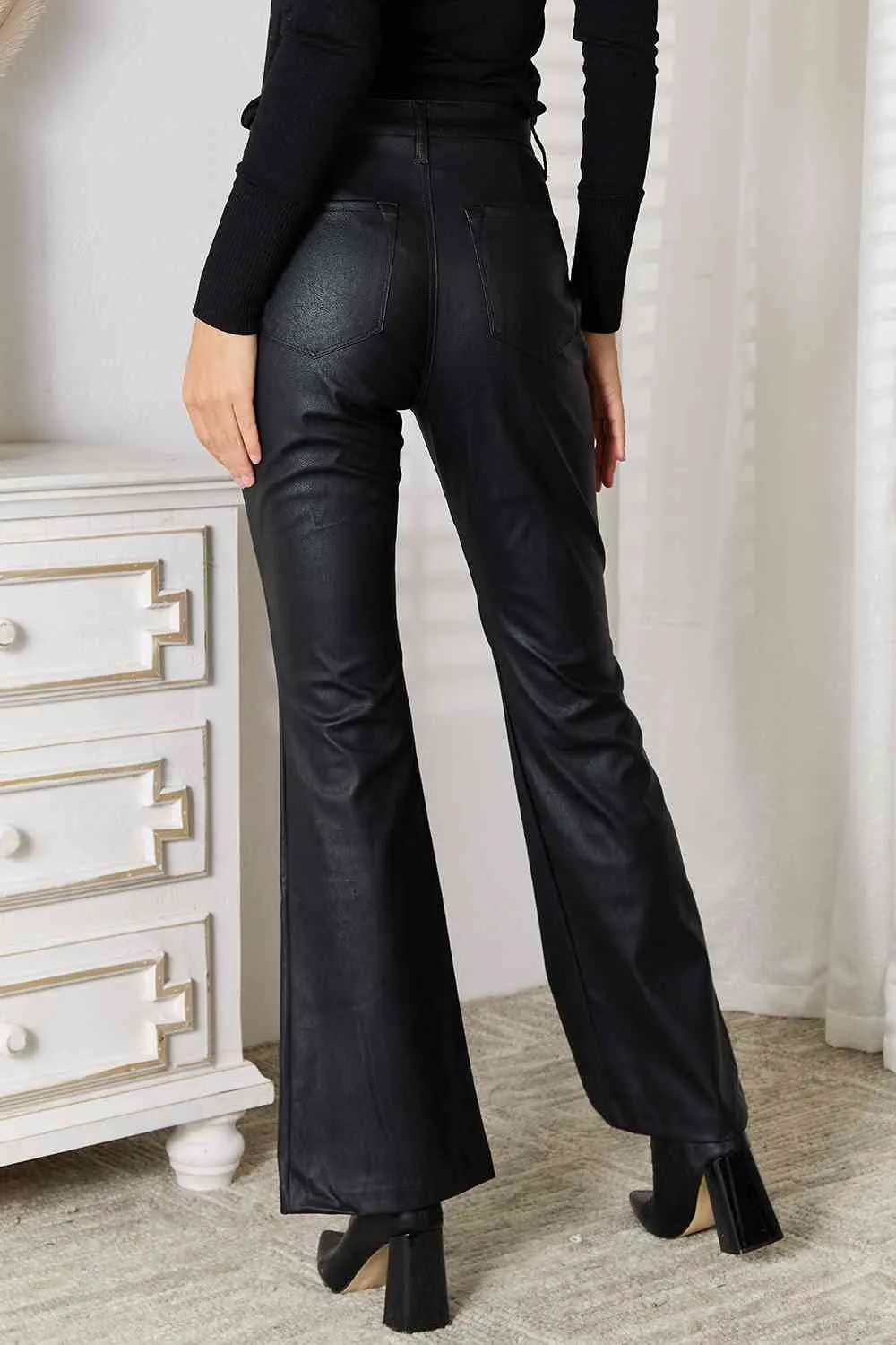 Kancan Slit Flare Leg Pants in Black