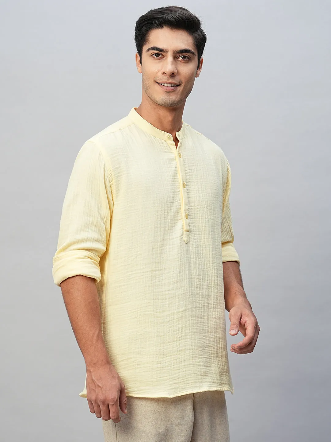 Men's Yellow Cotton Regular Fit Shirt