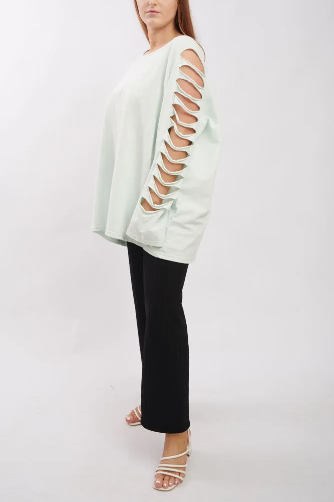 Plain Cutout Sleeve Cotton Top