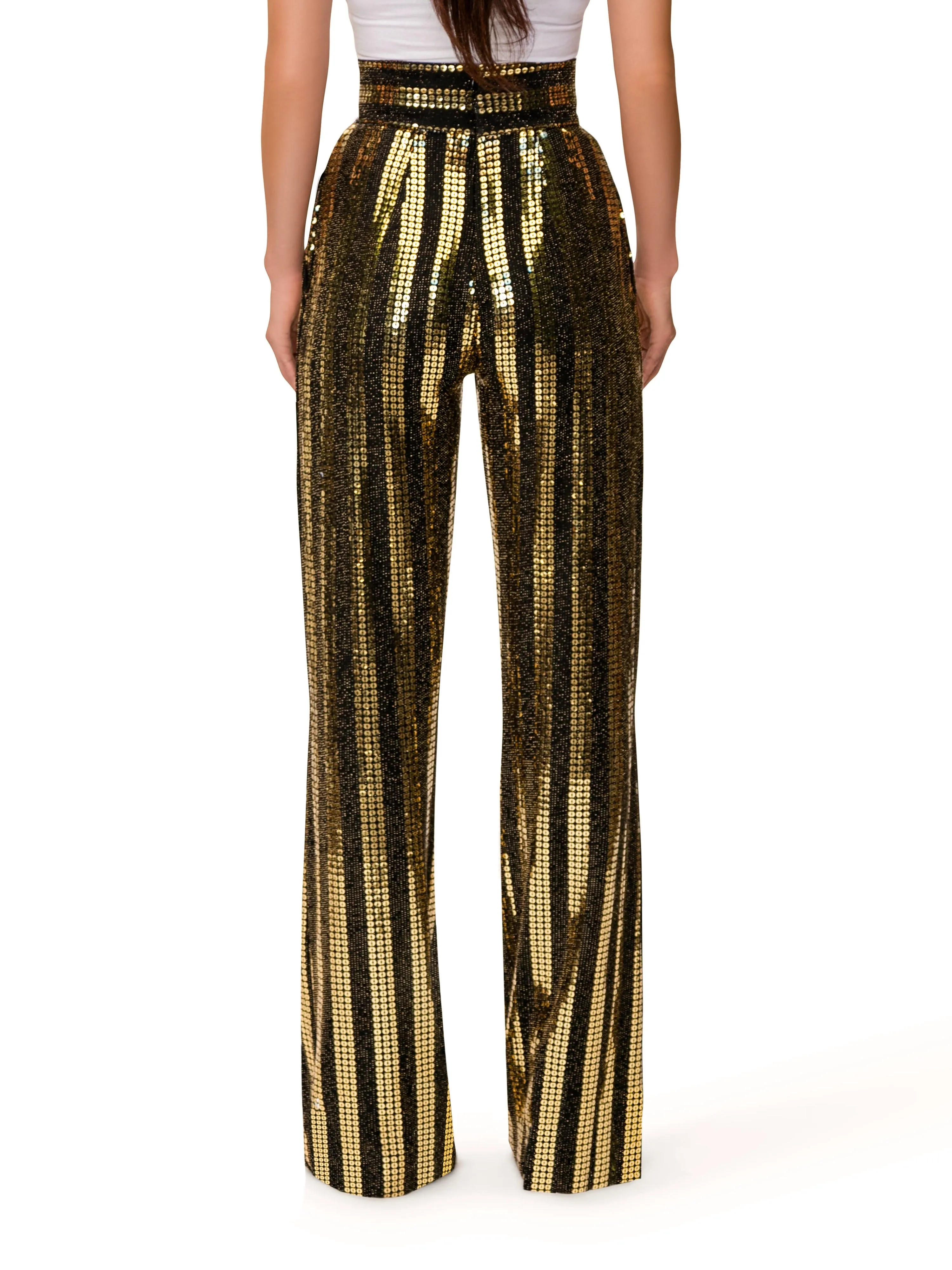 "Eve" Black and Gold Sequined Pants