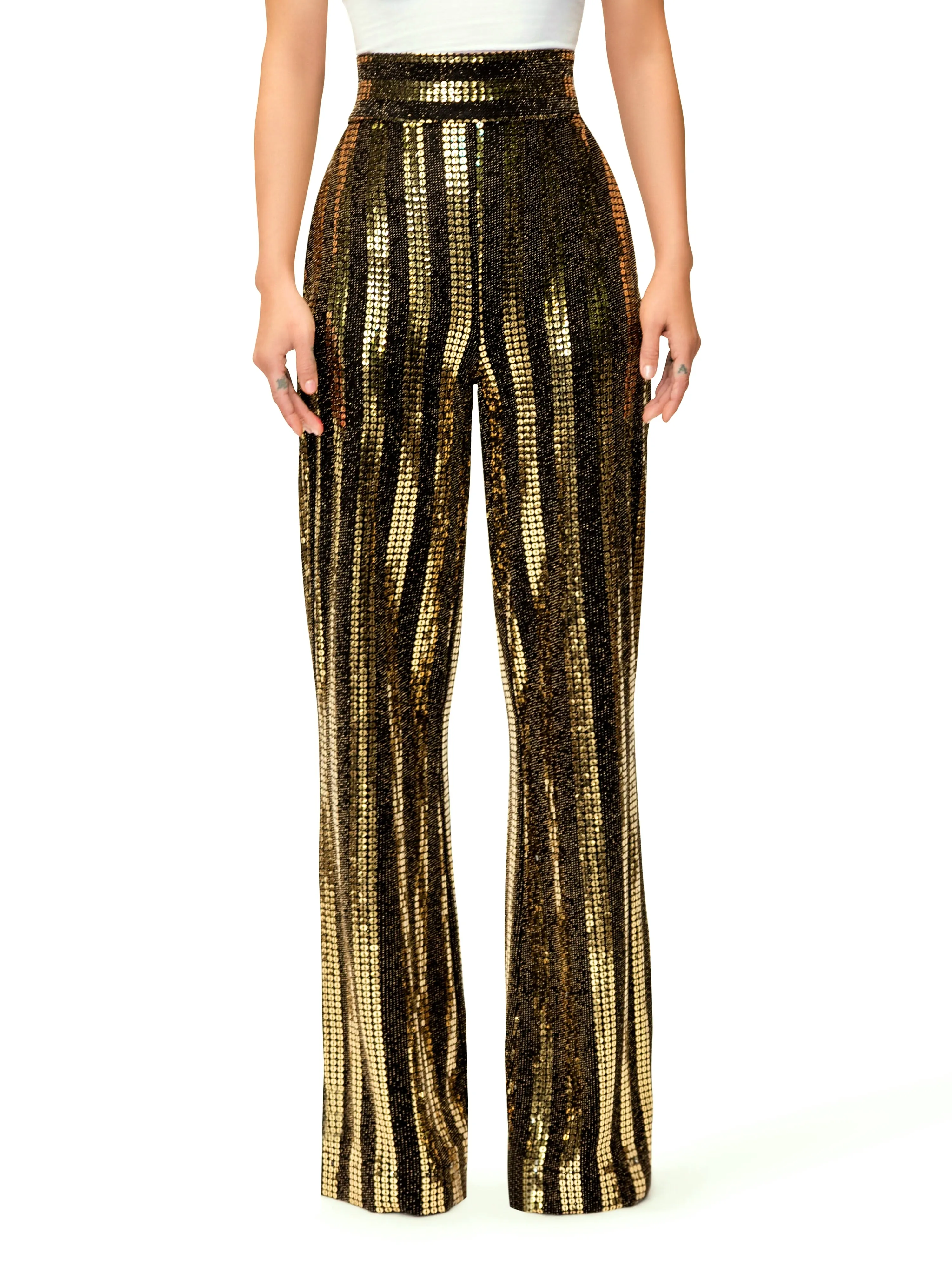 "Eve" Black and Gold Sequined Pants