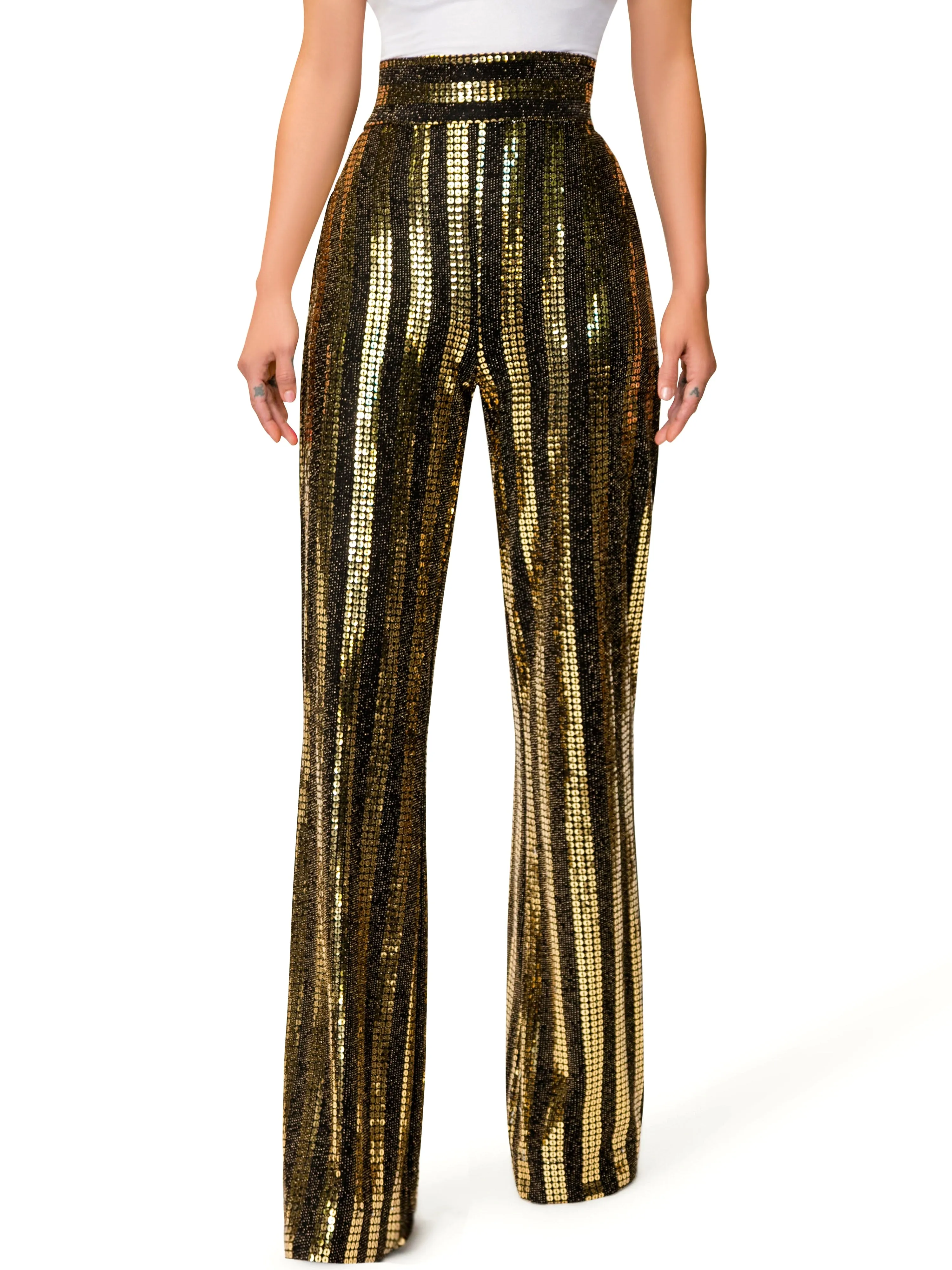 "Eve" Black and Gold Sequined Pants