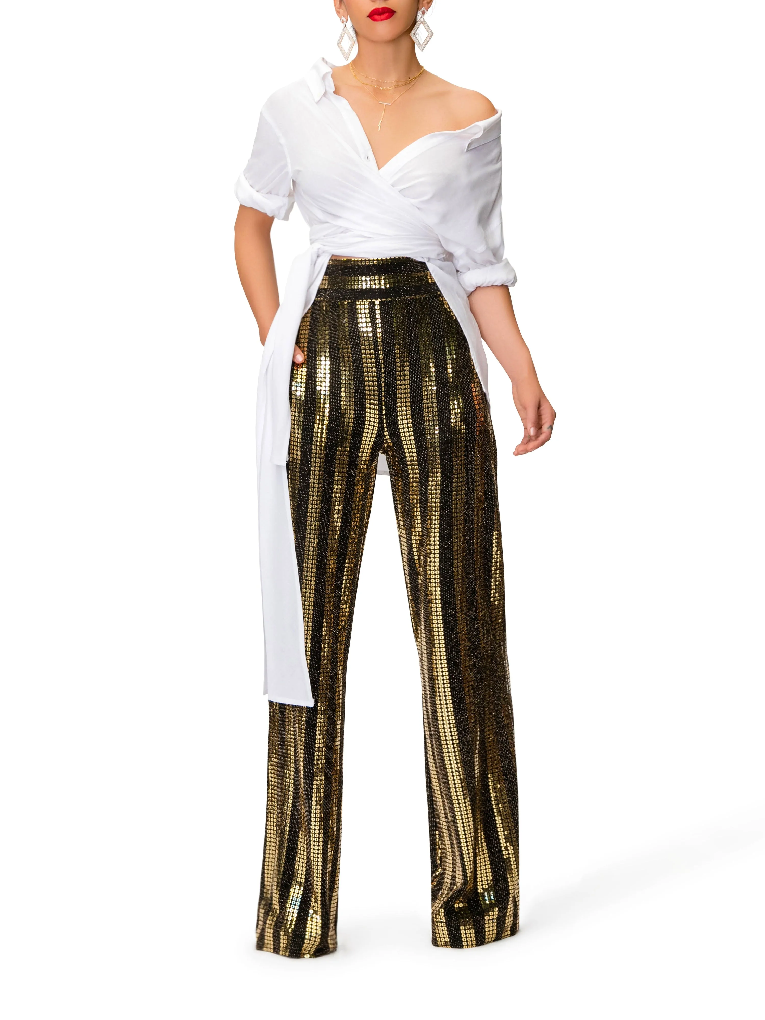 "Eve" Black and Gold Sequined Pants