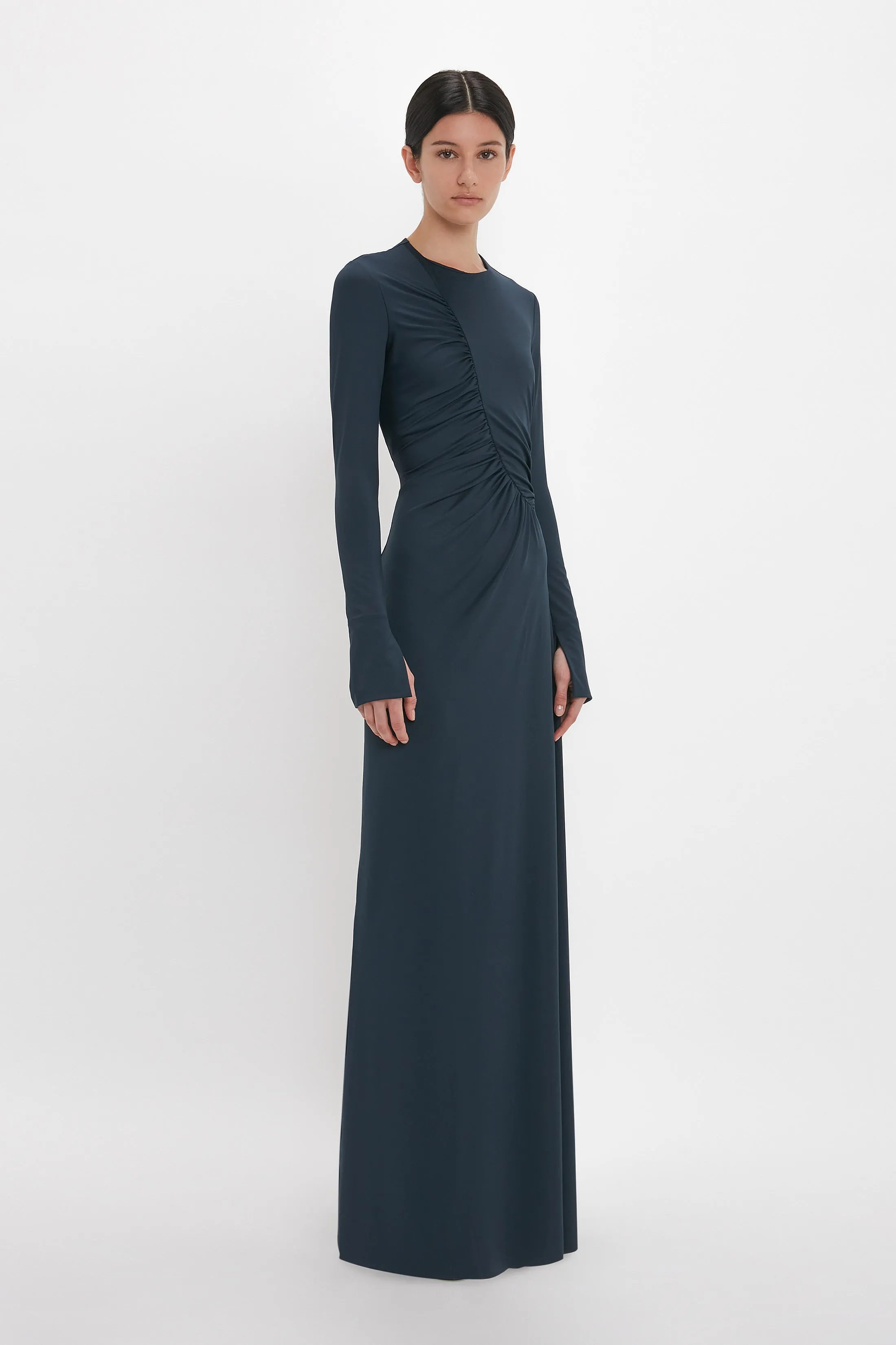 Ruched Detail Floor-Length Gown In Midnight