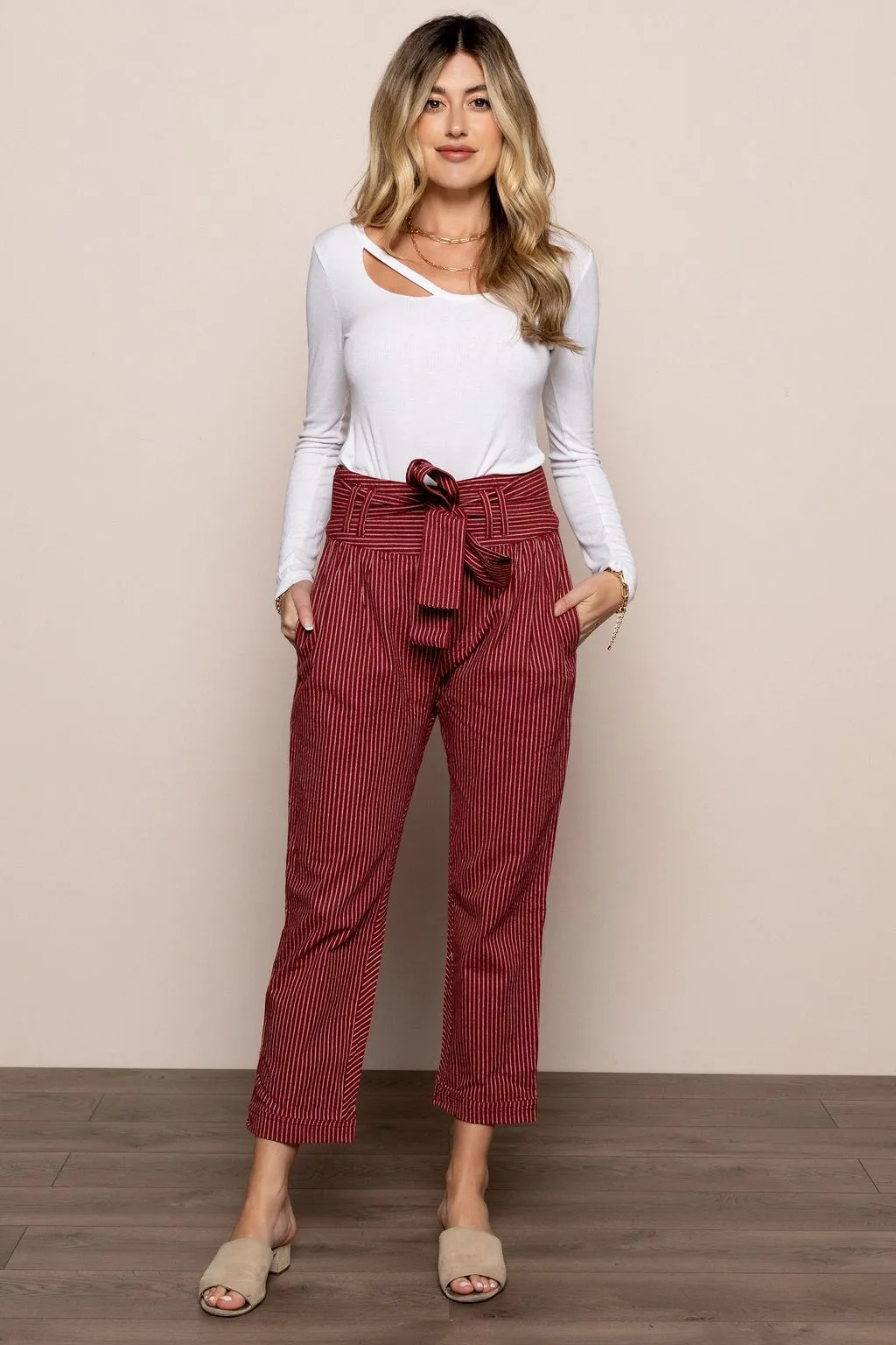 Striped Pants in Burgandy