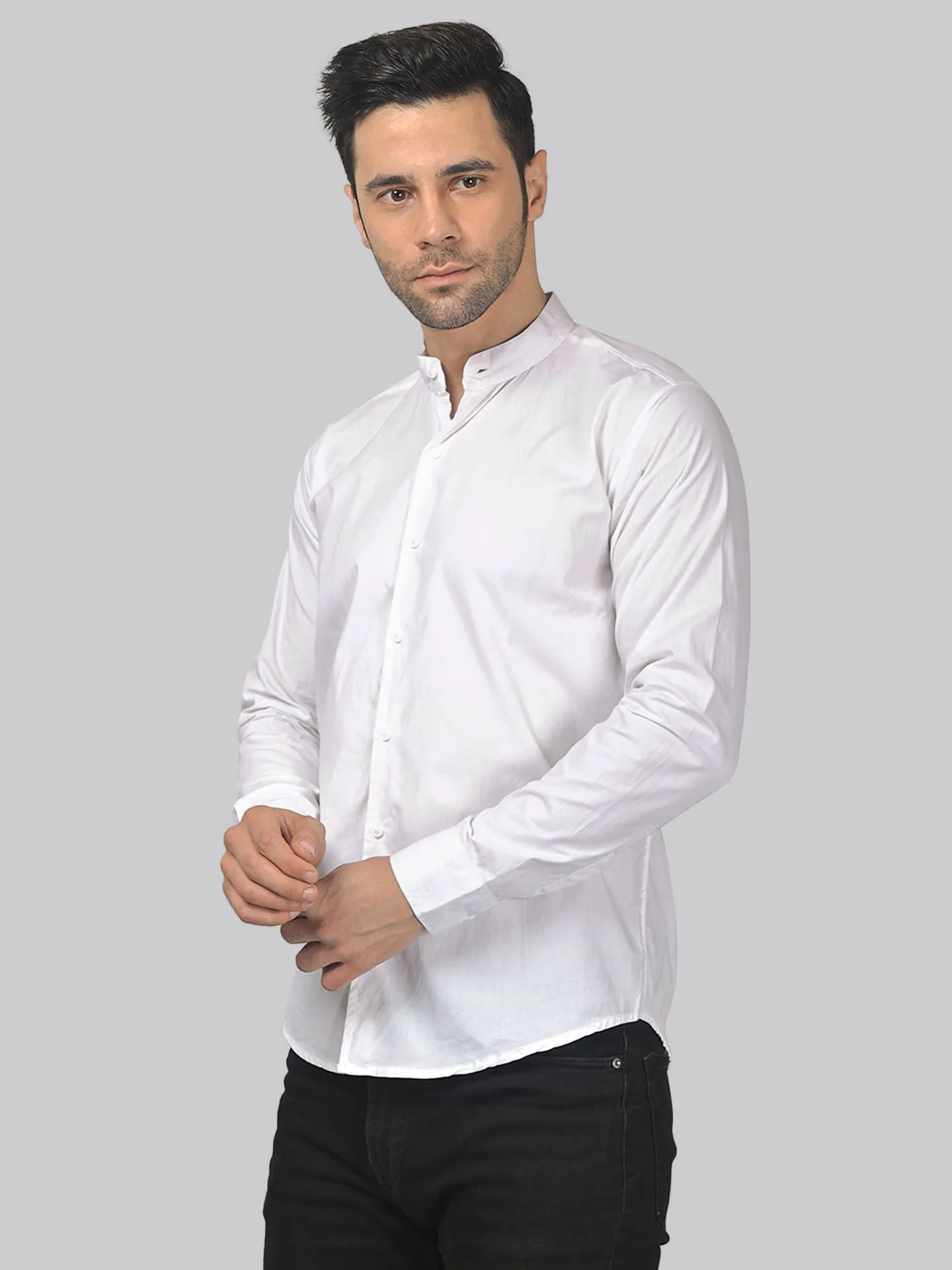 Urban-chic TryBuy Premium Solid White Cotton Button-Up Shirt For Men