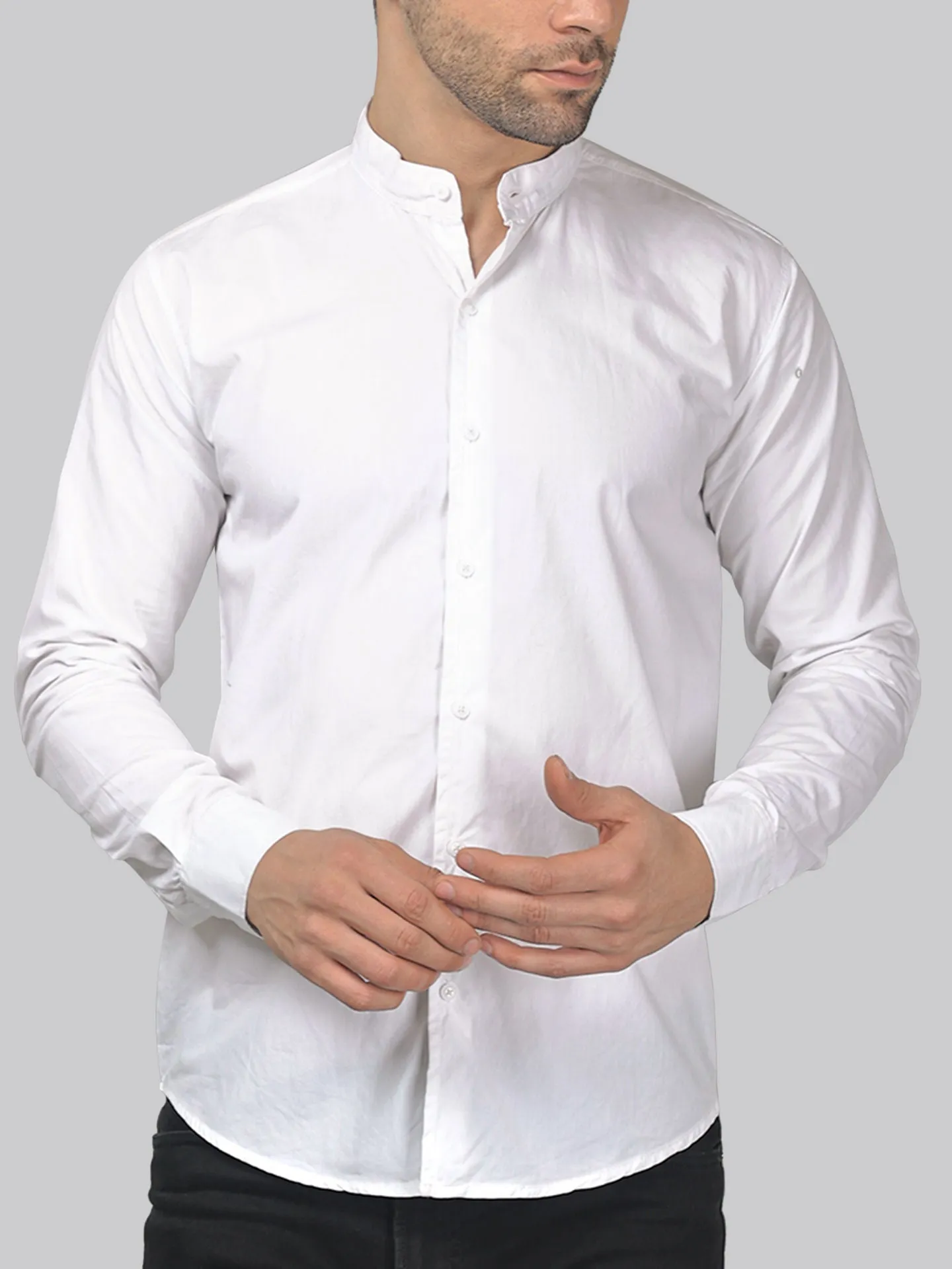 Urban-chic TryBuy Premium Solid White Cotton Button-Up Shirt For Men