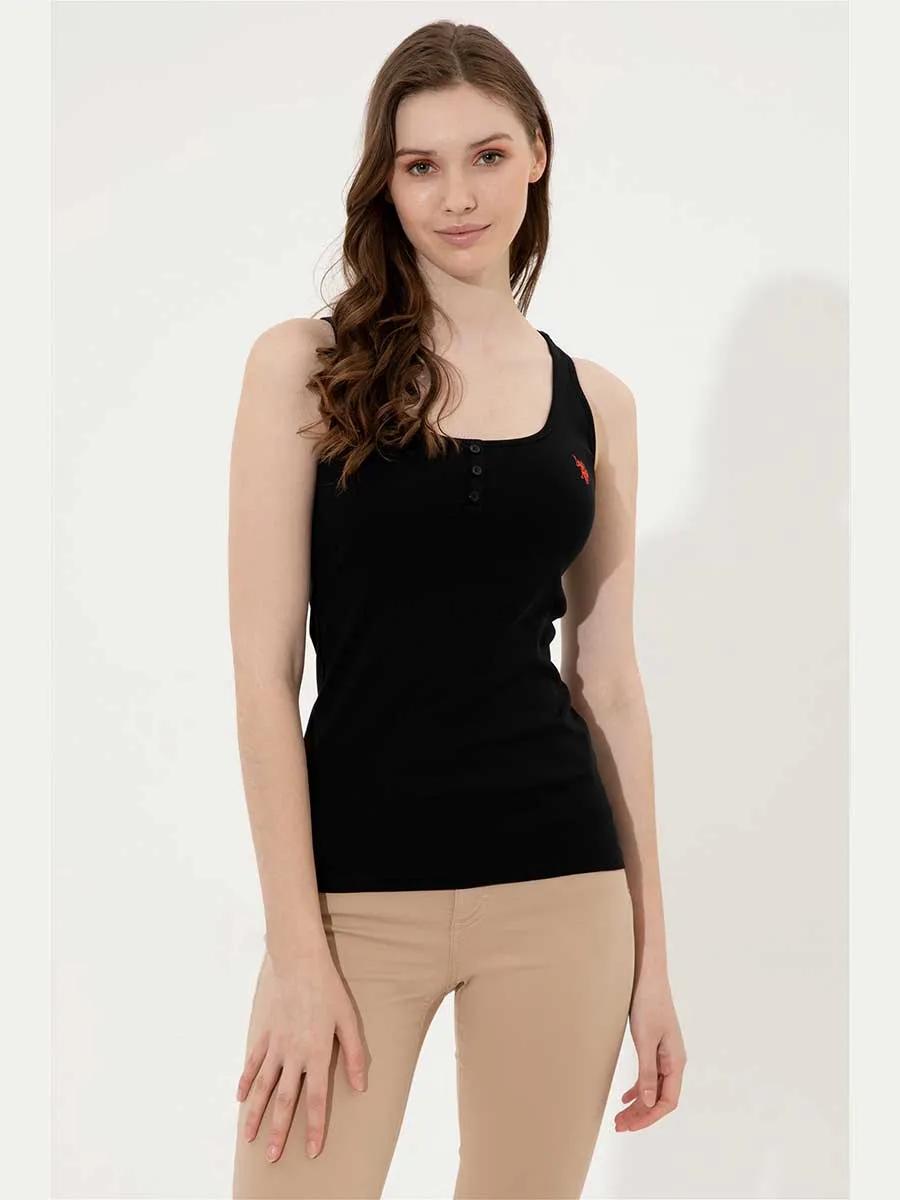 USPA Women T-Shirt Round Neck Sleeveless Black VR046 USTSW030