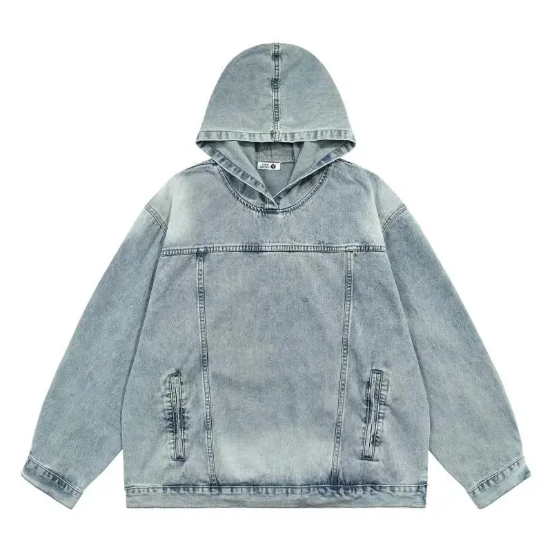 Wash Retro Hooded Denim Jackets Autumn Oversized